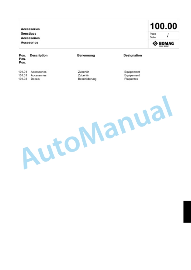 Bomag BW 202 AD-4 Tandem Vibratory Roller Spare Parts Catalogue 00818961-4