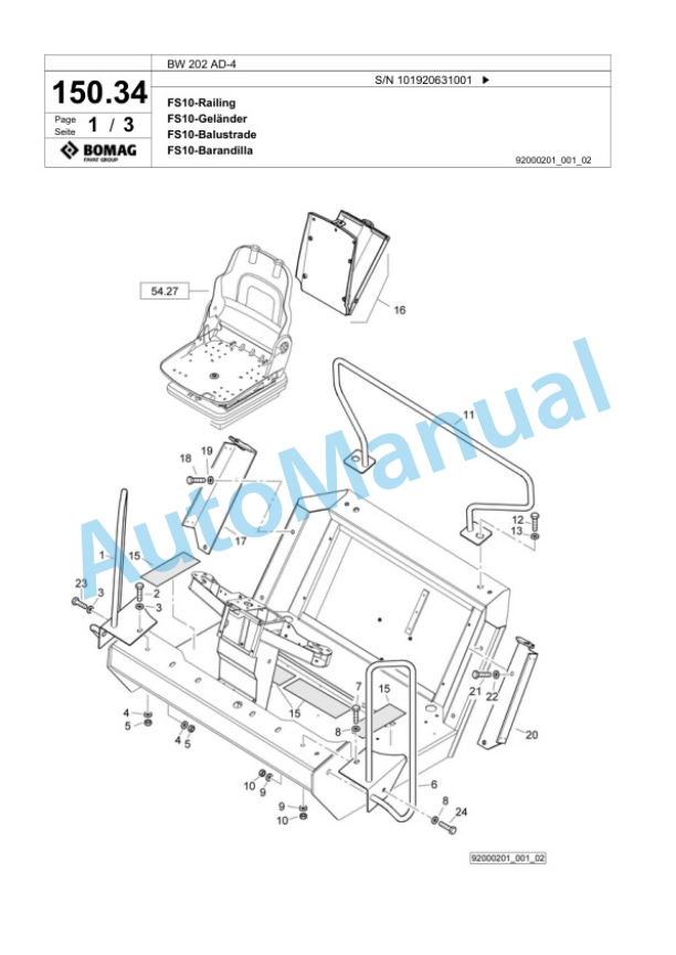 Bomag BW 202 AD-4 Tandem Vibratory Roller Spare Parts Catalogue 00818961-5