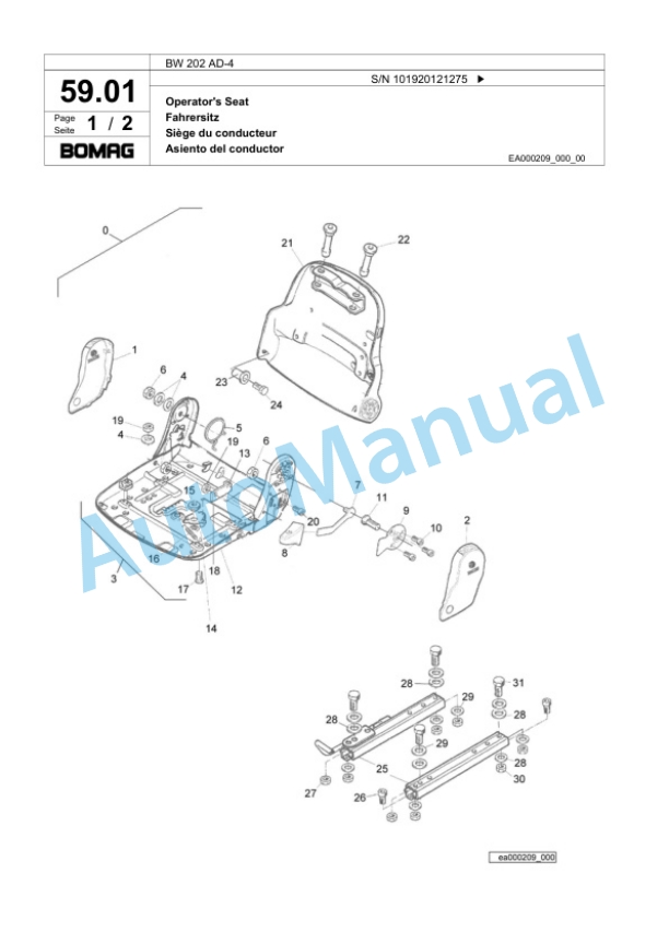 Bomag BW 202 AD-4 Tandem Vibratory Roller Spare Parts Catalogue 00824005-2