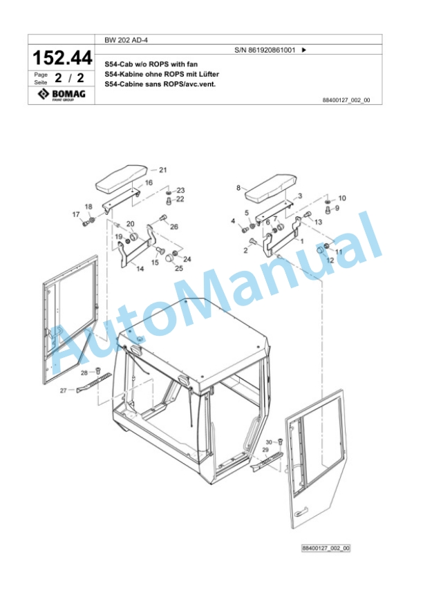 Bomag BW 202 AD-4 Tandem Vibratory Roller Spare Parts Catalogue 00824737-5