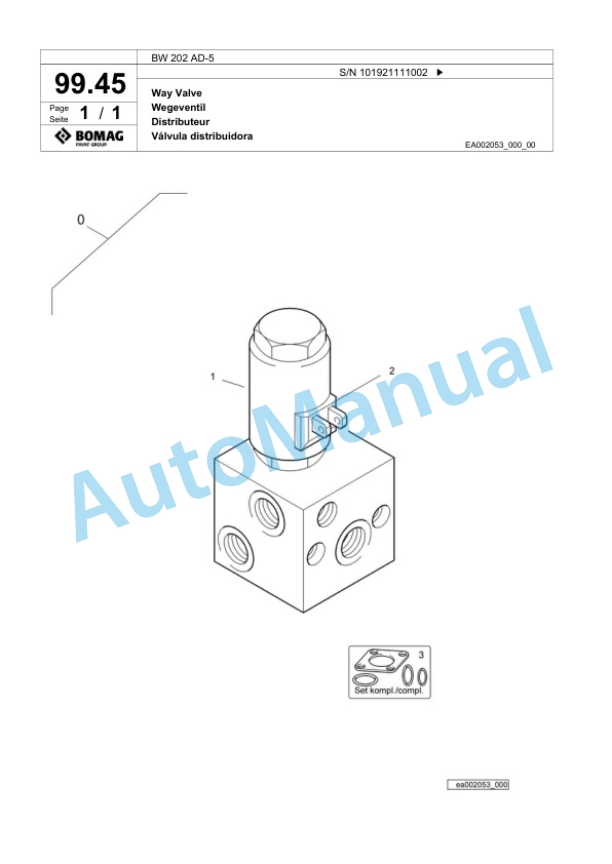Bomag BW 202 AD-5 Tandem Vibratory Roller Spare Parts Catalogue 00824105-4