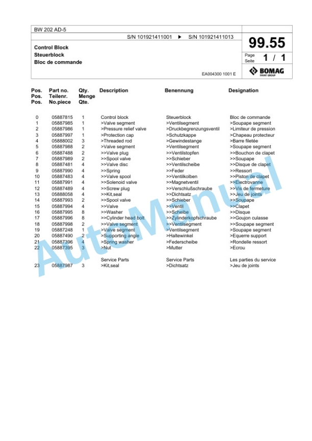 Bomag BW 202 AD-5 Tandem Vibratory Roller Spare Parts Catalogue 00824649-3