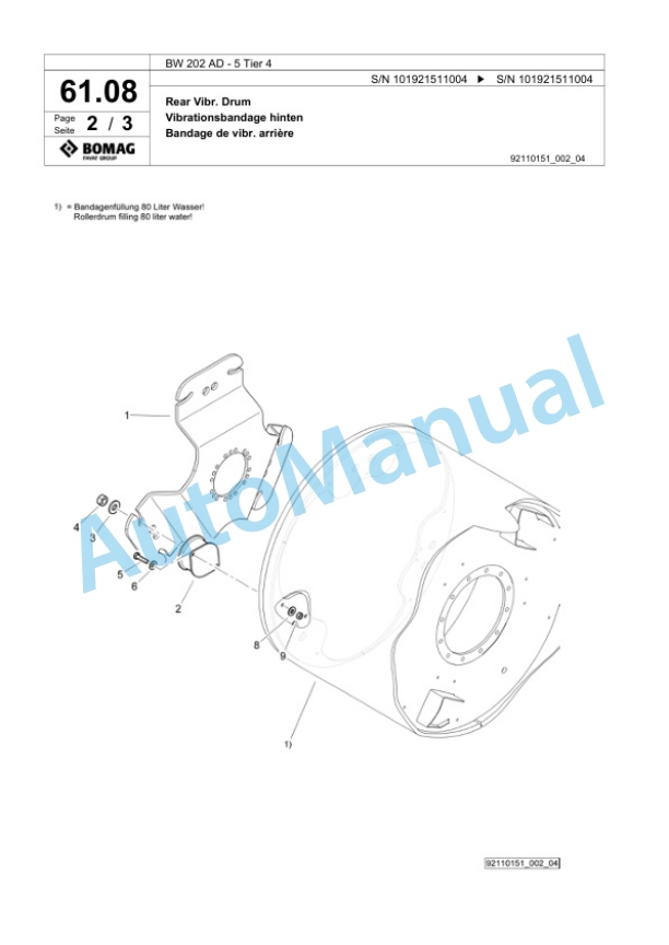 Bomag BW 202 AD-5 Tier 4 Tandem Vibratory Roller Spare Parts Catalogue 00824951-2