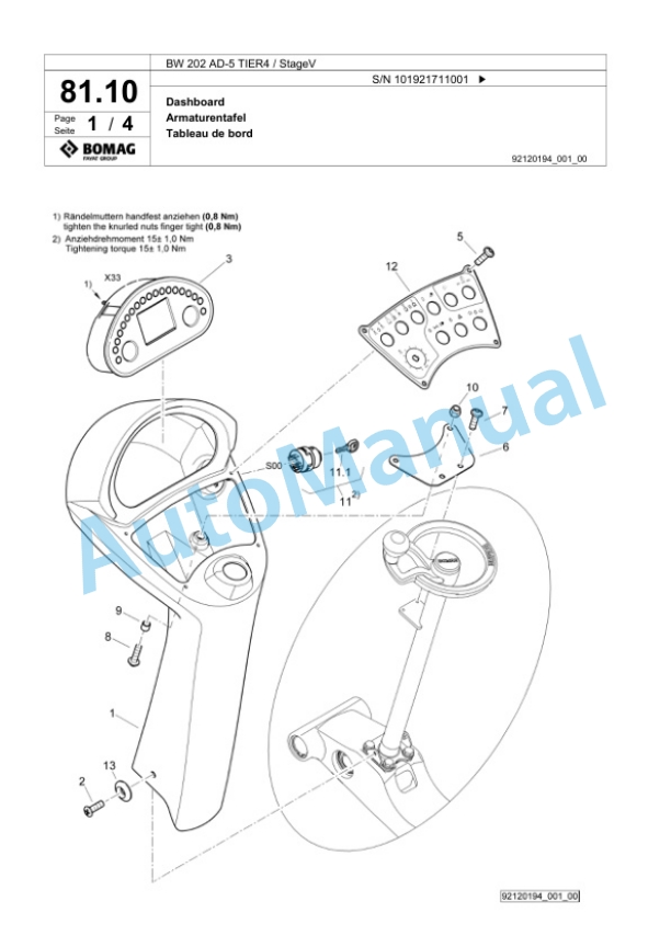 Bomag BW 202 AD-5 TIER4 - StageV Tandem Vibratory Roller Spare Parts Catalogue 00825629-2
