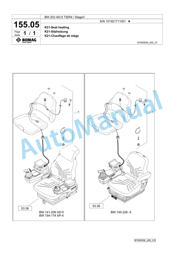 Bomag BW 202 AD-5 TIER4 - StageV Tandem Vibratory Roller Spare Parts Catalogue 00825629-5