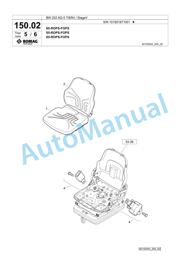 Bomag BW 202 AD-5 TIER4 - StageV Tandem Vibratory Roller Spare Parts Catalogue 00826599-3