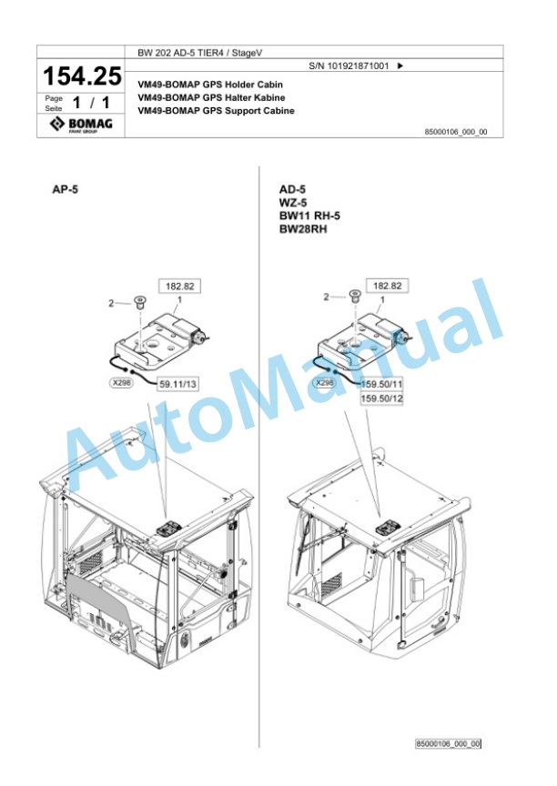 Bomag BW 202 AD-5 TIER4 - StageV Tandem Vibratory Roller Spare Parts Catalogue 00826599-4