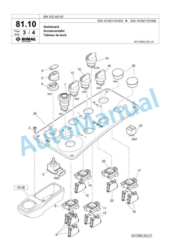 Bomag BW 202 AD-50 Tandem Vibratory Roller Spare Parts Catalogue 00824113-2