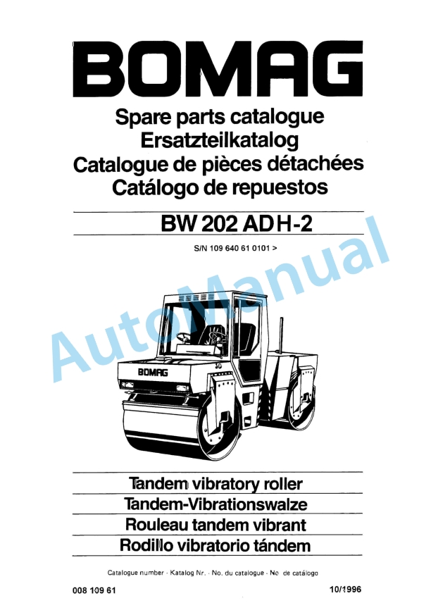 Bomag BW 202 ADH-2 Tandem Vibratory Roller Spare Parts Catalogue 00810961