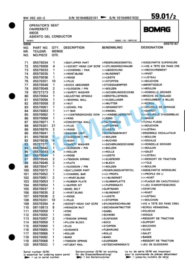Bomag BW 202 ADH-2 Tandem Vibratory Roller Spare Parts Catalogue 00810962-2