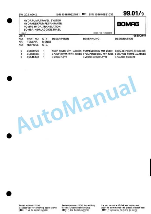 Bomag BW 202 ADH-2 Tandem Vibratory Roller Spare Parts Catalogue 00810962-3