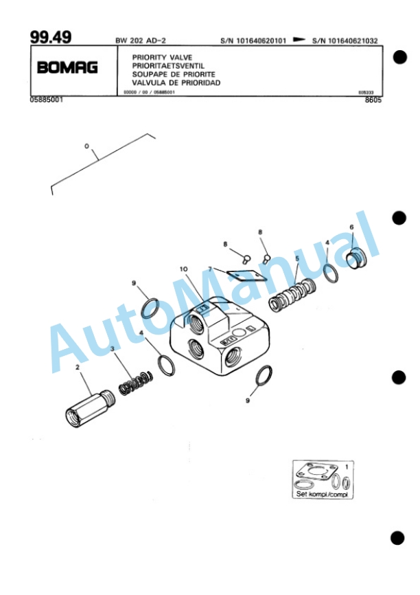 Bomag BW 202 ADH-2 Tandem Vibratory Roller Spare Parts Catalogue 00810962-4