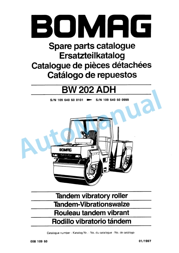 Bomag BW 202 ADH Tandem Vibratory Roller Spare Parts Catalogue 00810960