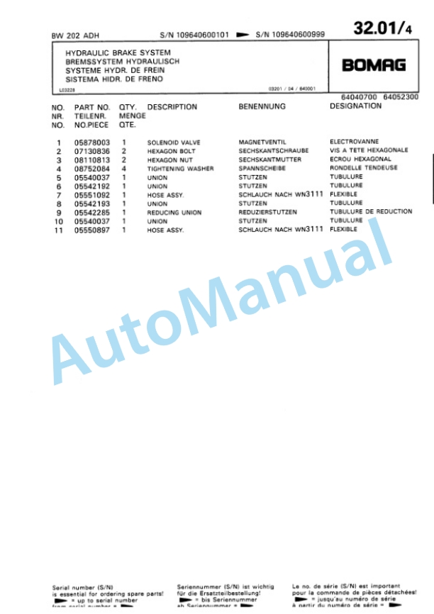 Bomag BW 202 ADH Tandem Vibratory Roller Spare Parts Catalogue 00810960-2