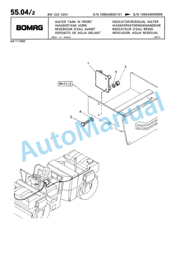 Bomag BW 202 ADH Tandem Vibratory Roller Spare Parts Catalogue 00810960-3