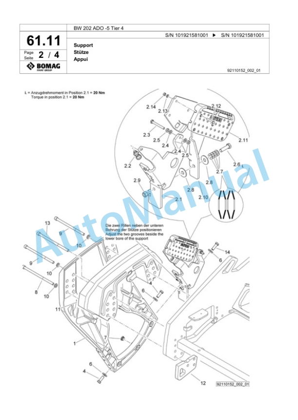 Bomag BW 202 ADO-5 Tier 4 Tandem Vibratory Roller Spare Parts Catalogue 00824953-2
