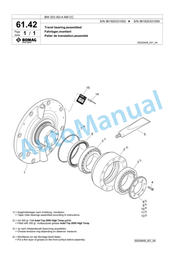 Bomag BW 203 AD-4 AM CC Tandem Vibratory Roller Spare Parts Catalogue 00825089-2