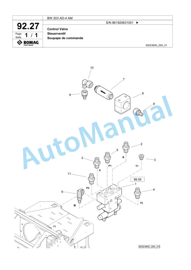 Bomag BW 203 AD-4 AM Tandem Vibratory Roller Spare Parts Catalogue 00825067-4