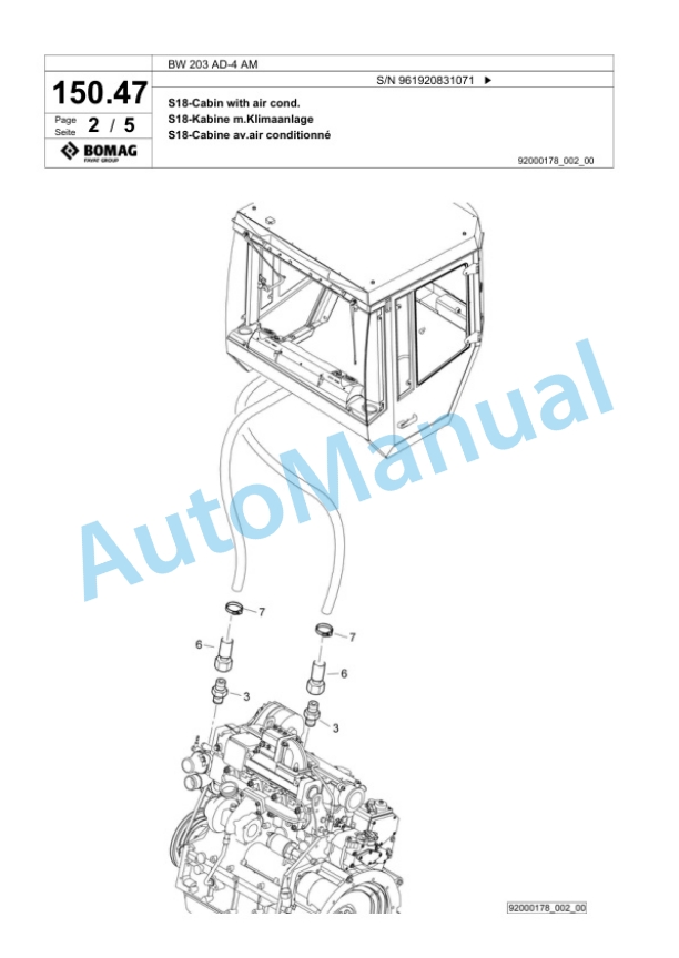 Bomag BW 203 AD-4 AM Tandem Vibratory Roller Spare Parts Catalogue 00826237-5