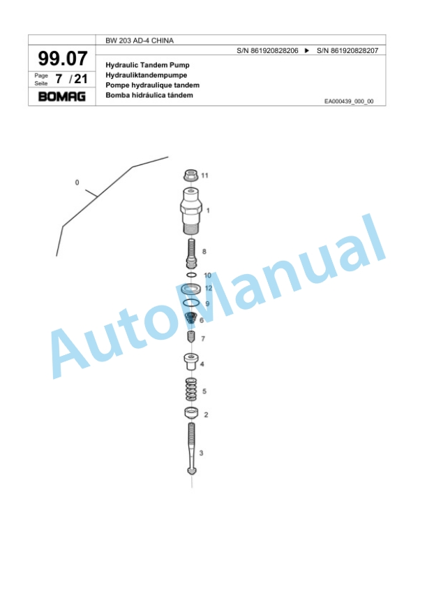 Bomag BW 203 AD-4 CHINA Tandem Vibratory Roller Spare Parts Catalogue 00818369-3