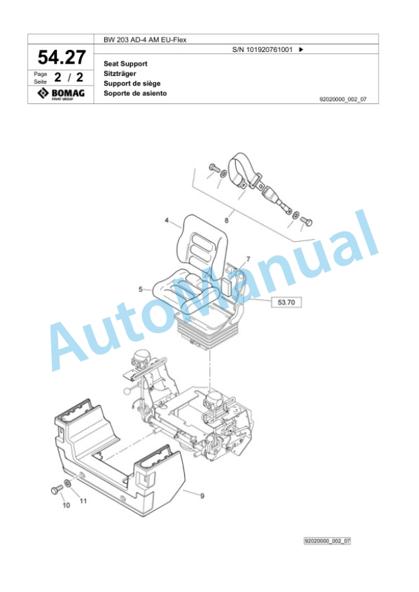Bomag BW 203 AD-4 EU-Flex Tandem Vibratory Roller Spare Parts Catalogue 00824397-2