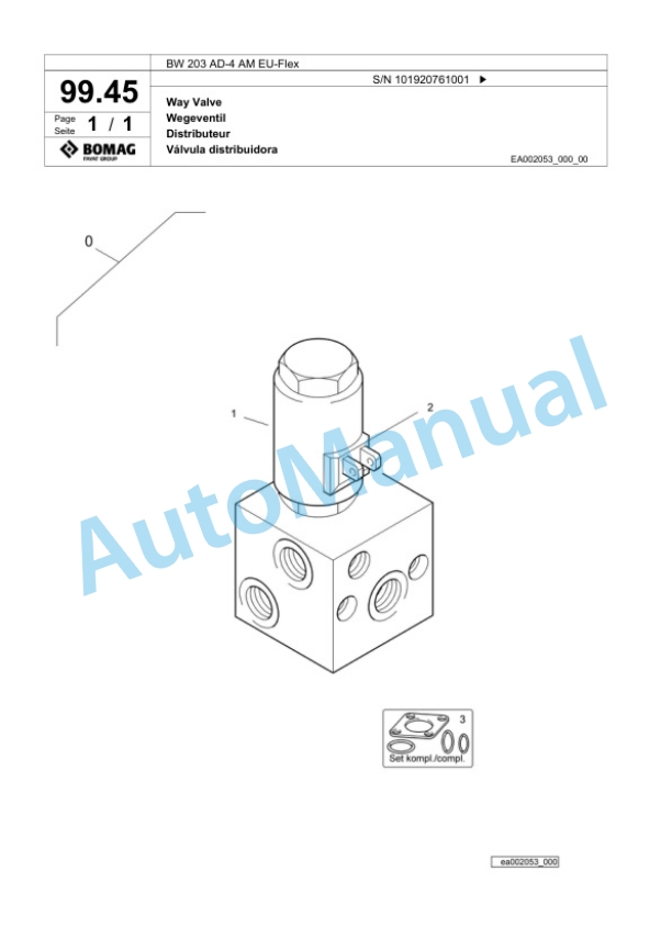 Bomag BW 203 AD-4 EU-Flex Tandem Vibratory Roller Spare Parts Catalogue 00824397-4