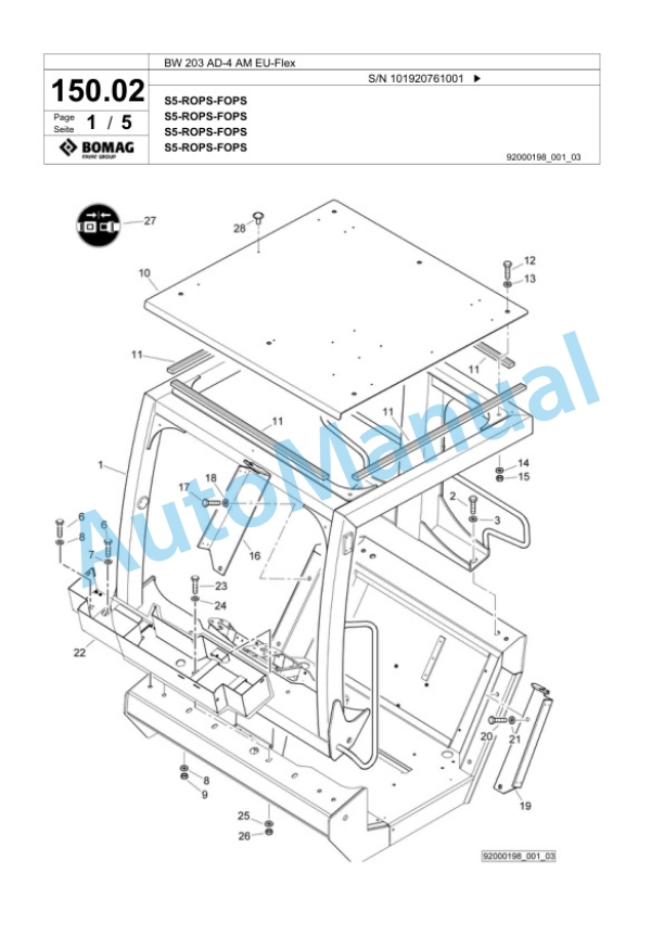 Bomag BW 203 AD-4 EU-Flex Tandem Vibratory Roller Spare Parts Catalogue 00824397-5