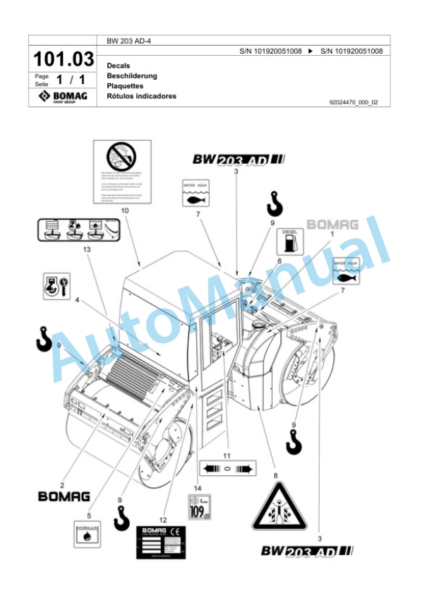 Bomag BW 203 AD-4 Tandem Vibratory Roller Spare Parts Catalogue 00817753-4