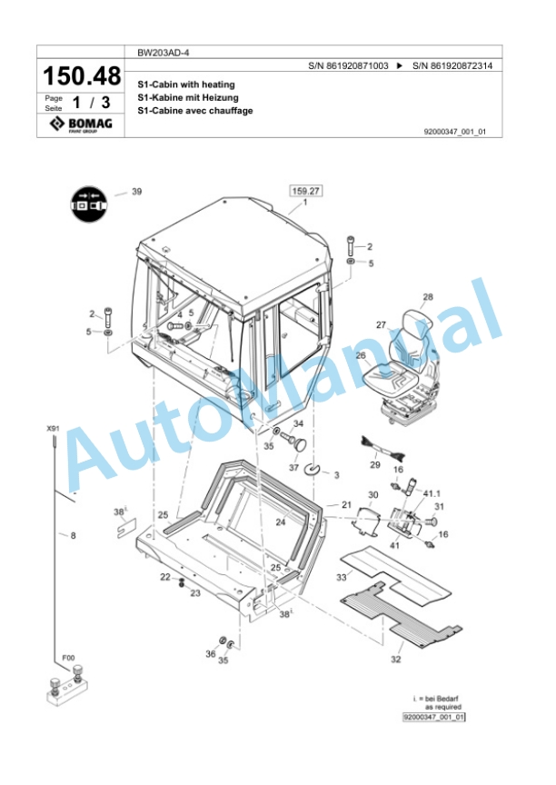 Bomag BW 203 AD-4 Tandem Vibratory Roller Spare Parts Catalogue 00824739-4