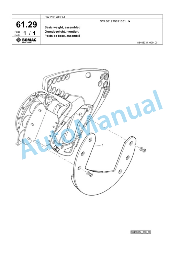 Bomag BW 203 ADO-4 Tandem Vibratory Roller Spare Parts Catalogue 00825049-2