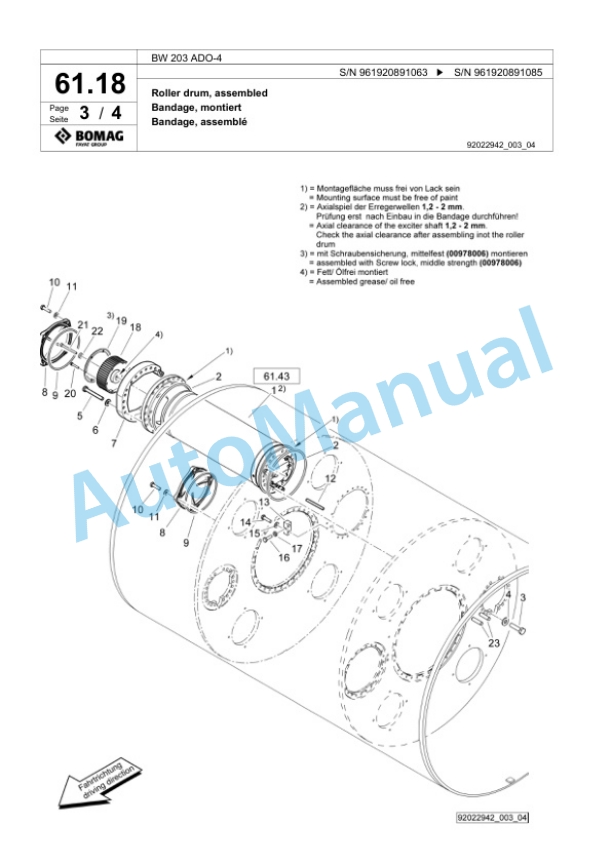 Bomag BW 203 ADO-4 Tandem Vibratory Roller Spare Parts Catalogue 00826247-2