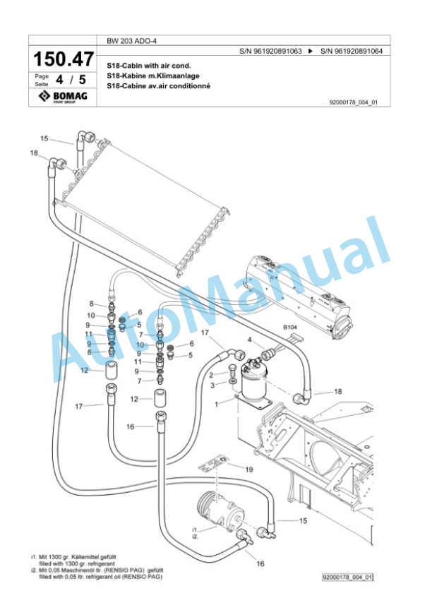 Bomag BW 203 ADO-4 Tandem Vibratory Roller Spare Parts Catalogue 00826247-5