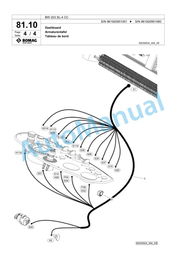 Bomag BW 203 SL-4 CC Tandem Vibratory Roller Spare Parts Catalogue 00826803-3