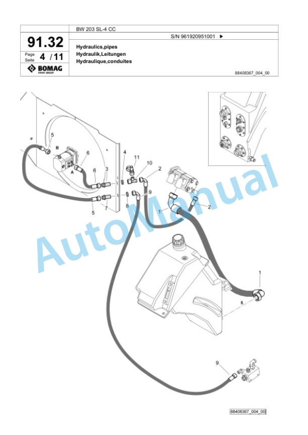 Bomag BW 203 SL-4 CC Tandem Vibratory Roller Spare Parts Catalogue 00826803-4