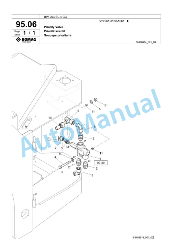 Bomag BW 203 SL-4 CC Tandem Vibratory Roller Spare Parts Catalogue 00826803-5