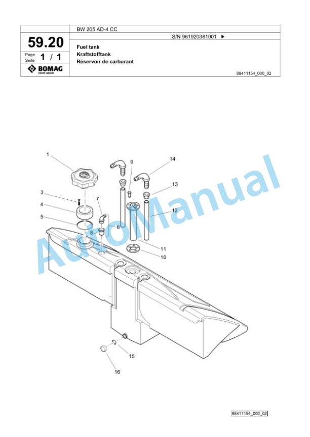 Bomag BW 205 AD-4 CC Tandem Vibratory Roller Spare Parts Catalogue 00825203-2