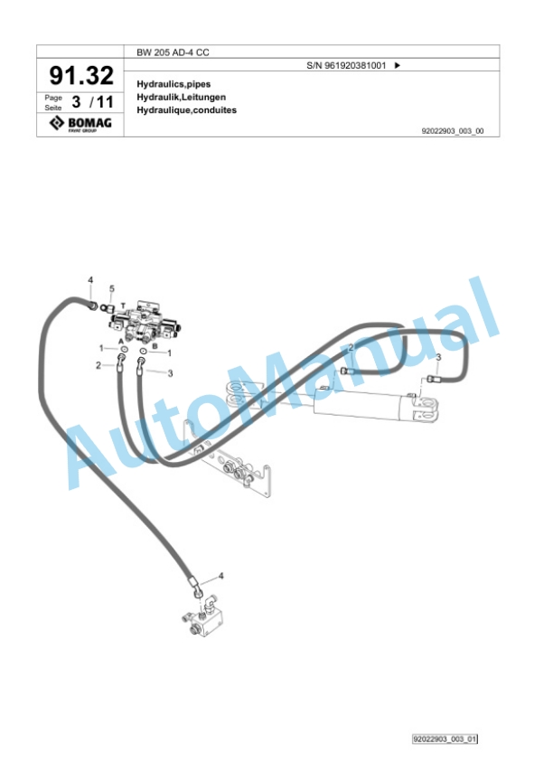 Bomag BW 205 AD-4 CC Tandem Vibratory Roller Spare Parts Catalogue 00825203-3