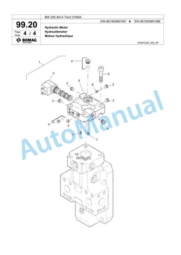 Bomag BW 205 AD-4 Tier3 CHINA Tandem Vibratory Roller Spare Parts Catalogue 00824889-4
