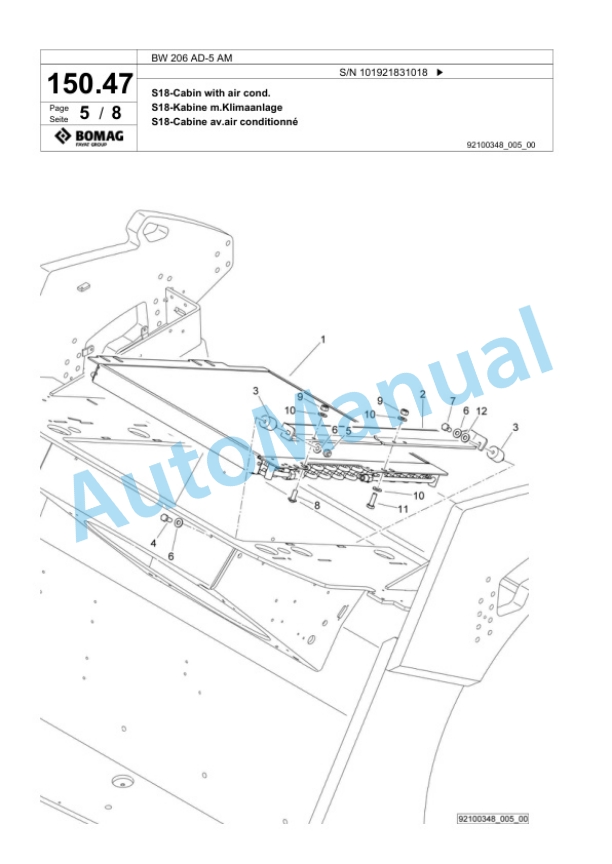Bomag BW 206 AD-5 AM Tandem Vibratory Roller Spare Parts Catalogue 00825971-4