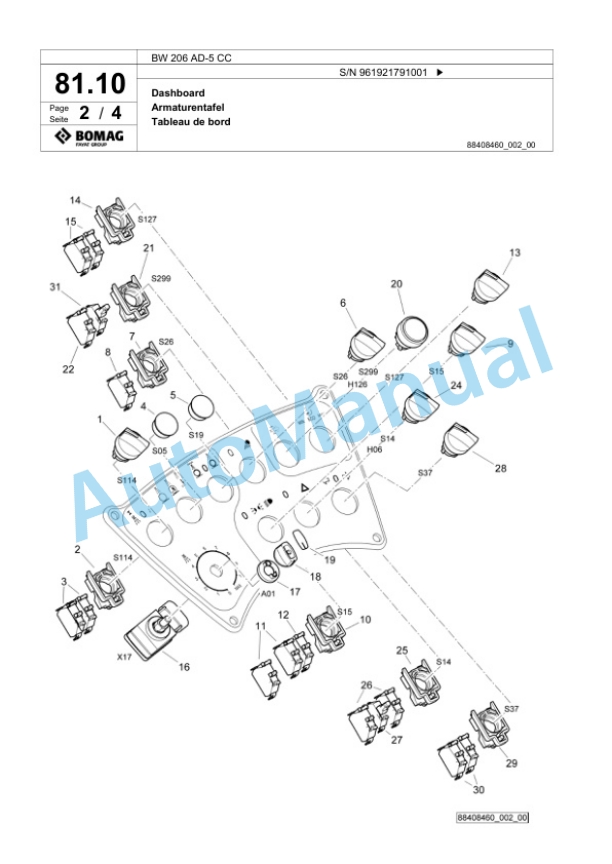 Bomag BW 206 AD-5 CC Tandem Vibratory Roller Spare Parts Catalogue 00827117-2