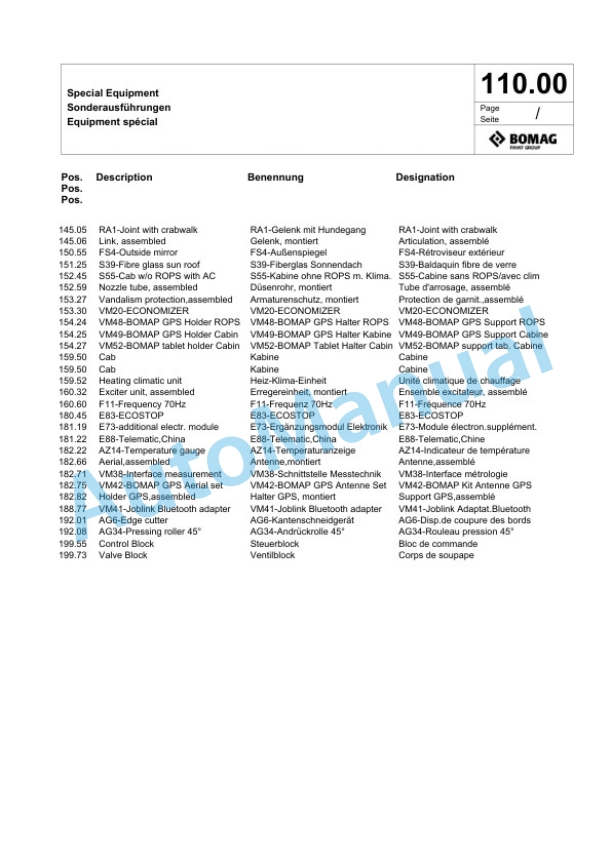 Bomag BW 206 AD-5 CC Tandem Vibratory Roller Spare Parts Catalogue 00827117-4