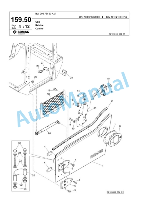 Bomag BW 206 AD-50 AM Tandem Vibratory Roller Spare Parts Catalogue 00825181-5