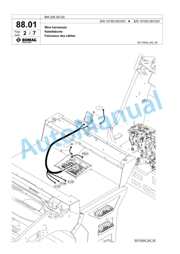 Bomag BW 206 AD-50 Tandem Vibratory Roller Spare Parts Catalogue 00824289-2