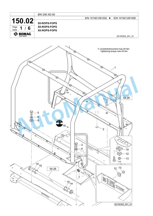 Bomag BW 206 AD-50 Tandem Vibratory Roller Spare Parts Catalogue 00824289-3