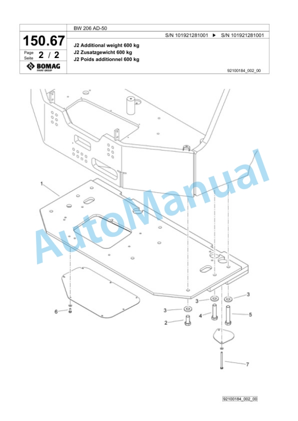Bomag BW 206 AD-50 Tandem Vibratory Roller Spare Parts Catalogue 00824289-4