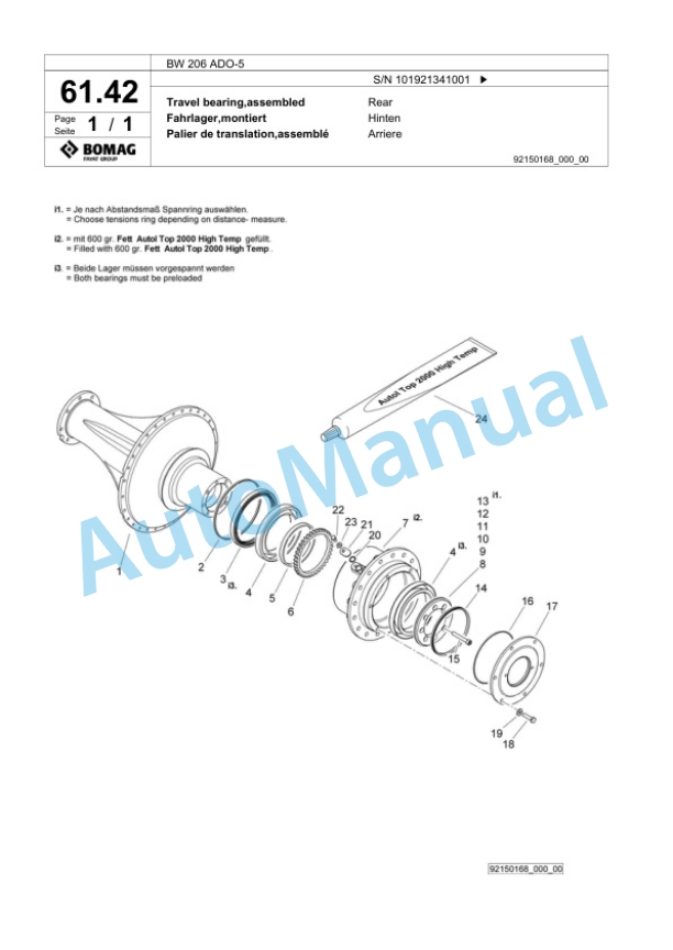 Bomag BW 206 ADO-5 Tandem Vibratory Roller Spare Parts Catalogue 00824601-2