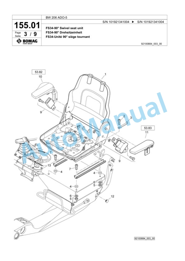 Bomag BW 206 ADO-5 Tandem Vibratory Roller Spare Parts Catalogue 00824601-5