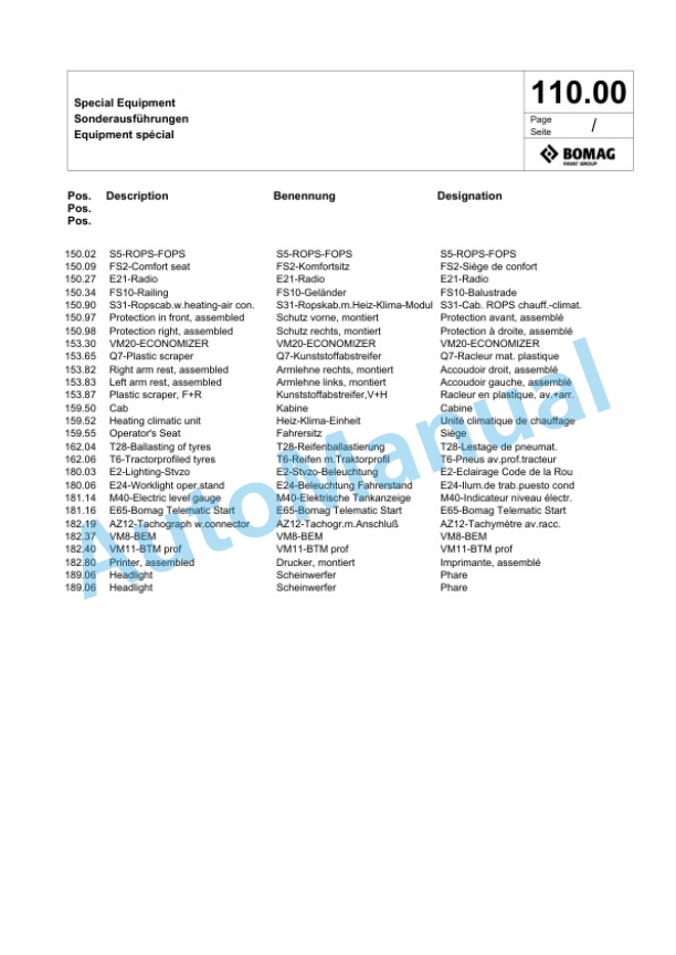 Bomag BW 211 - 40 Single Drum Wheel Drive Vibratory Roller Spare Parts Catalogue 00826367-3