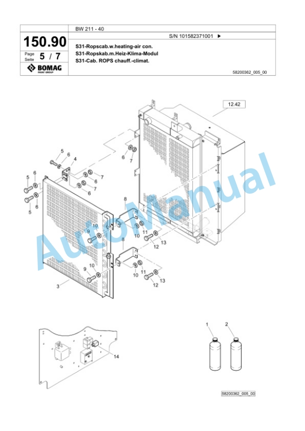 Bomag BW 211 - 40 Single Drum Wheel Drive Vibratory Roller Spare Parts Catalogue 00826367-4