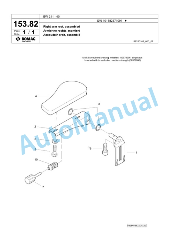 Bomag BW 211 - 40 Single Drum Wheel Drive Vibratory Roller Spare Parts Catalogue 00826367-5